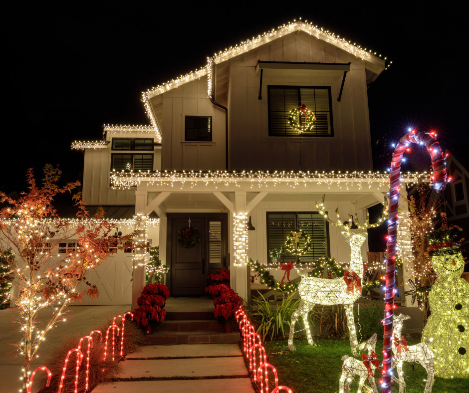 Holiday lights on a home.